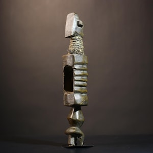 Cerradura de puerta antigua Bamana: Escultura tribal africana de madera, decoración espiritual - G4895