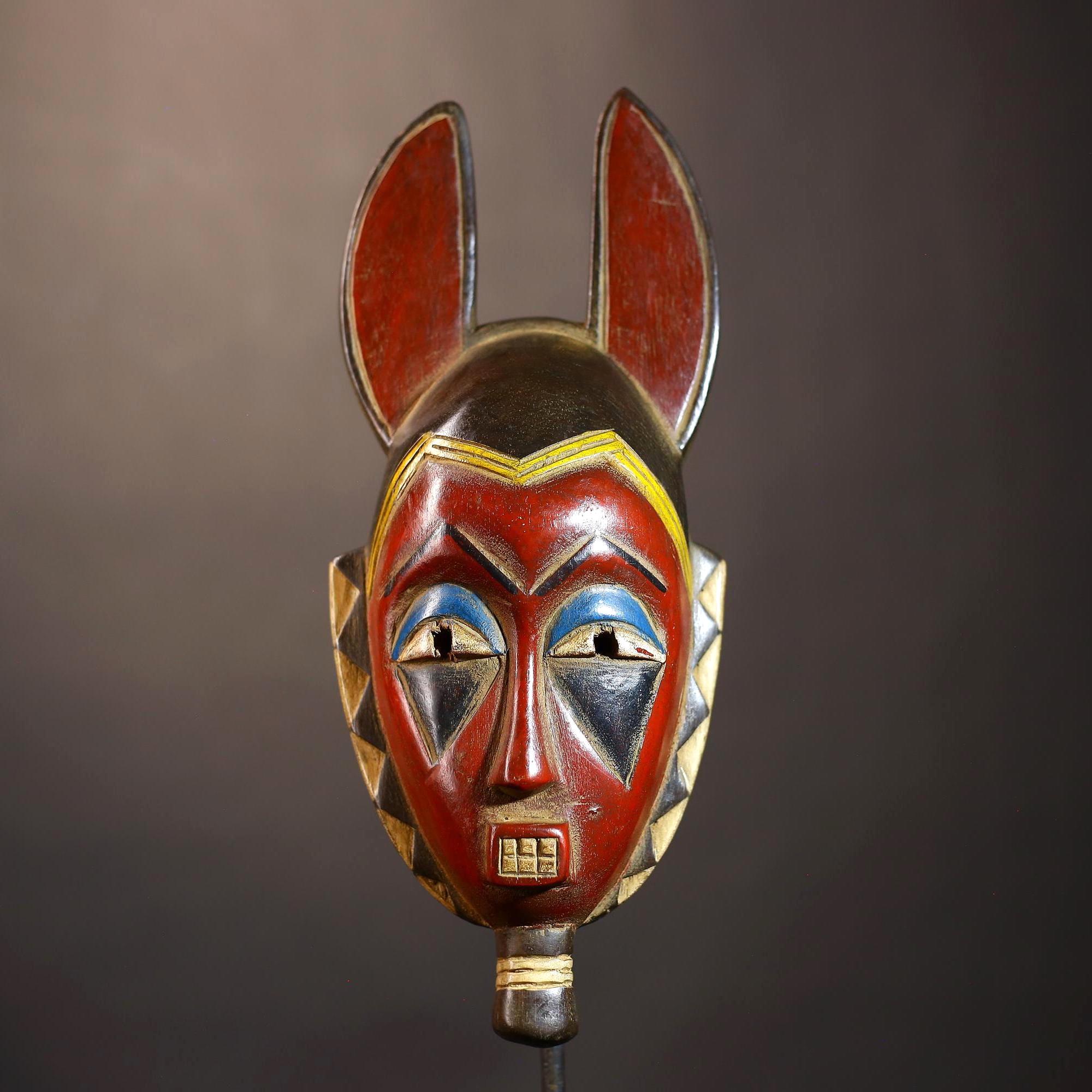 African Tribal Mask Hand Carved Wooden Wall Mask Red Ethnic Art Decor-G5047