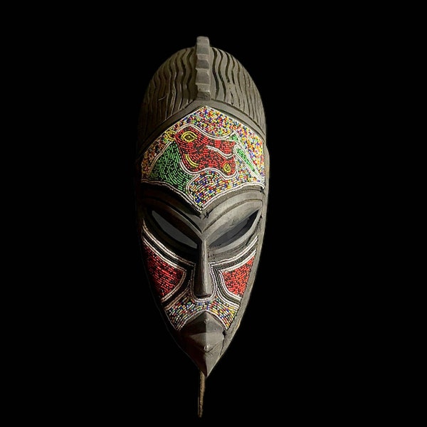 African mask African colorful mask hand carved traditional wooden wall decor tribe ghana-9105