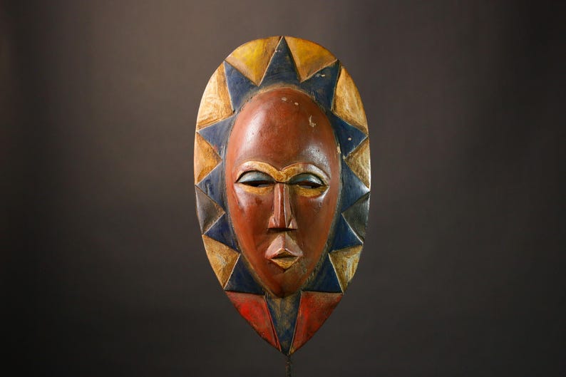 African Mask Handcarved Guro Mask Beautiful Wooden Art, Authentic