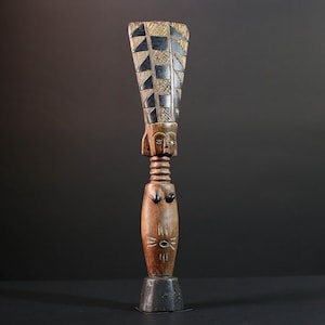 African fertility figure hand carved baule doll sculpture tribal female art tall wood statue rustic ancestral decor gift for carving-G5528