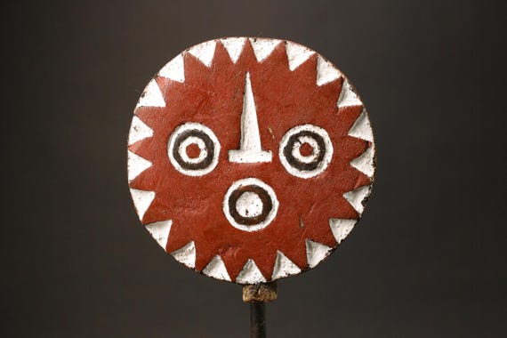 手作りのアフリカ木製サンマスク：部族風ホームデコレーション-G2974