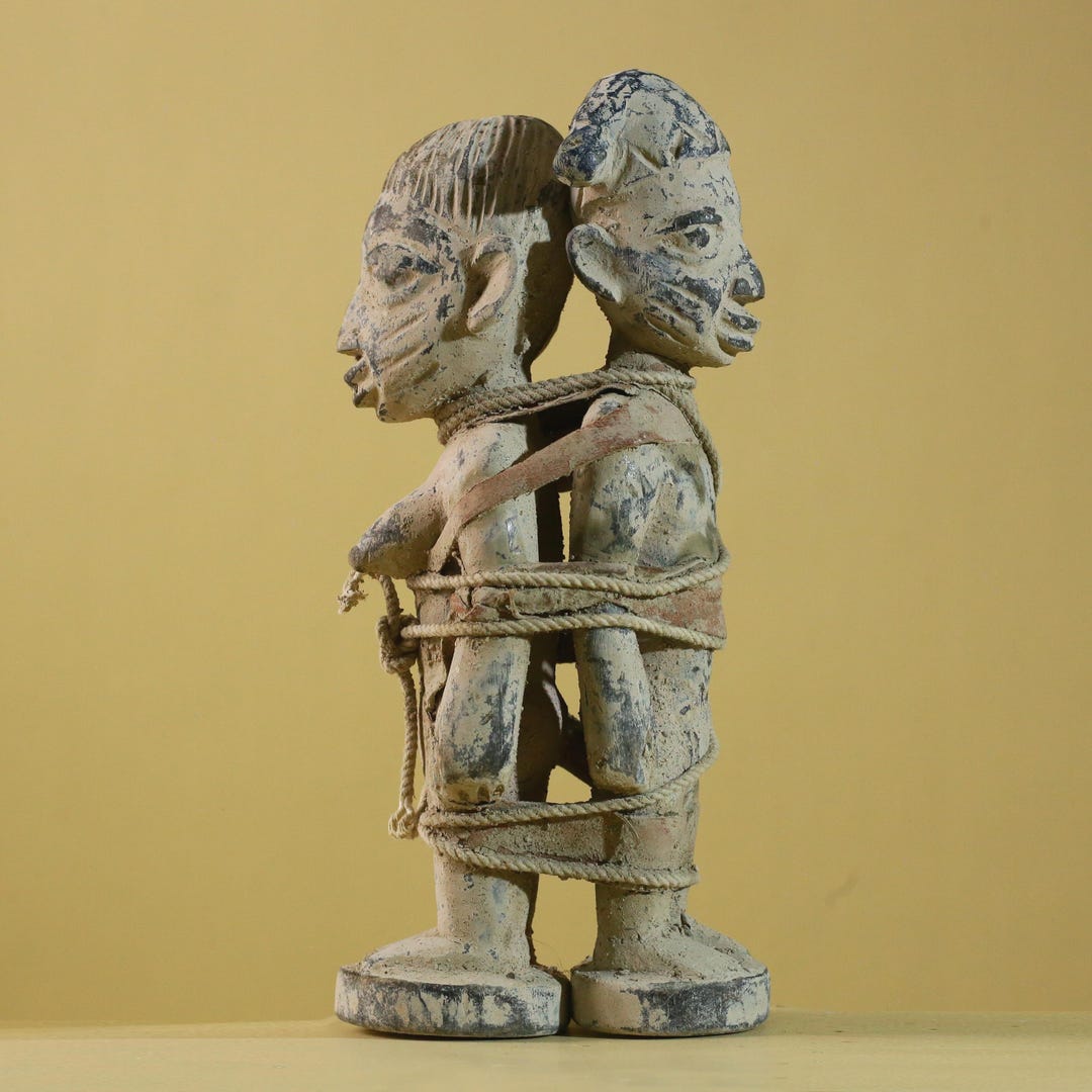 African Bound Couple Sculpture Tribal Wood Dual Figure Ritual Art ...