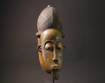 Vintage African Baule Mask: Hand Carved Wood Tribal Art, West Africa-G2653