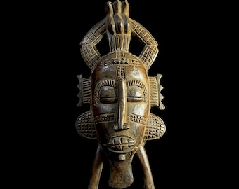 African Vintage Hand Carved Antique tribal Wooden decor Mask Senufo -G1198