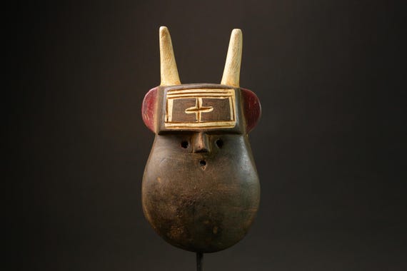 ヴィンテージアフリカンTOMAマスク：手彫りバウレ族の木製アート-G3071