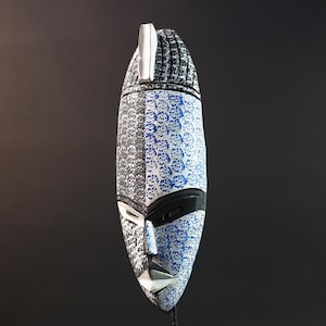 African tribal wall mask Kwele face art blue black carved wood decor handmade African spirit mask wall sculpture Gabon art-G5427