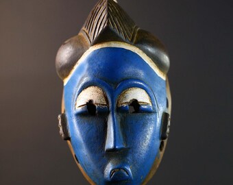 ヴィンテージ バンバラ族のマスク：手彫りのアフリカの木製ウォール