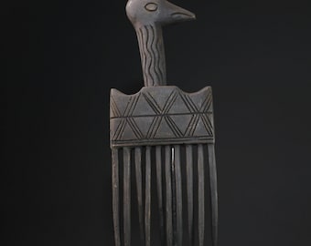 Hand-Carved African Hardwood Hair Comb: Bird Handle, Tribal Decor-G2196