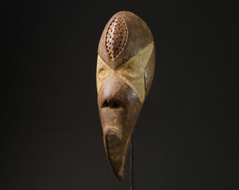 Handmade African Dan Mask: Musician Theme Wall Art Sculpture-7014