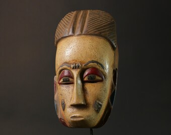 アフリカンマスク　彫刻の名手バウレ族！ アフリカ コートジボワール バウレ族 マスク 仮面 No.364 木彫り
