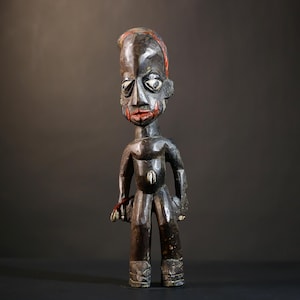 Yoruba Ibeji Figur: Afrikanische Zwillingspaar Statue, Saki Oyo Art-G4783