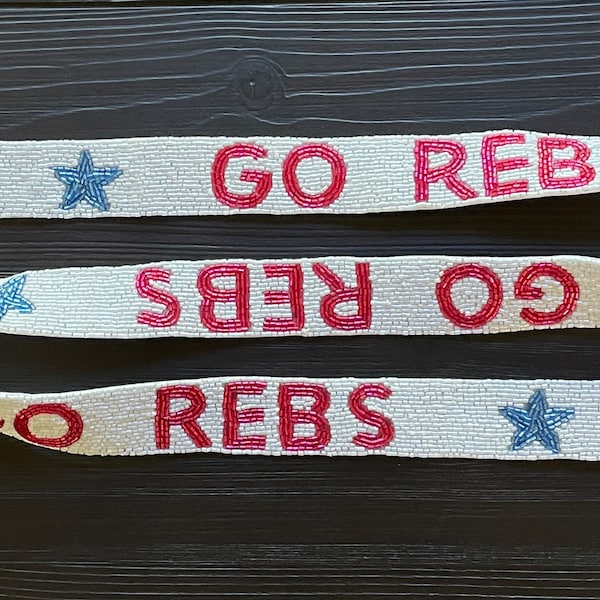 Sparkly Ole Miss Beaded Purse Straps, Ole Miss football, Tailgate, Ole Miss Game Day Go Rebs Purse Strap, Game day accessories,  Bag Strap