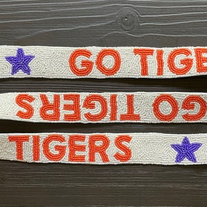 White Go Tigers Beaded Purse Straps, Clemson football, Tailgate, Go Tigers, Game day accessories, Clemson Tigers, Beaded Bag Strap