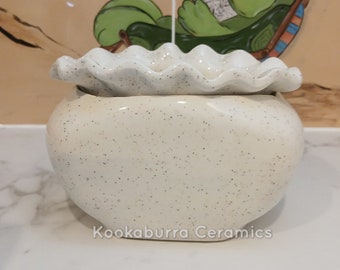 Window Sill Handmade in Australia Ceramic African Violet Pot. Australian Self Watering Pot. Cream with specks