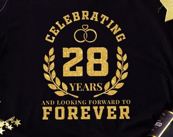 28th Wedding Anniversary PNG Svg Pdf, 28 Year Anniversary Png, 28th Svg, 28th Png, 28 Years Png, 28 Year Svg, Gold Glitter DTF, DTG