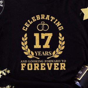 17o aniversario de boda PNG Svg Pdf, 17o aniversario Png, 17o Svg, 17o Png, 17 años Png, 17 años Svg, Gold Glitter DTF, DTG