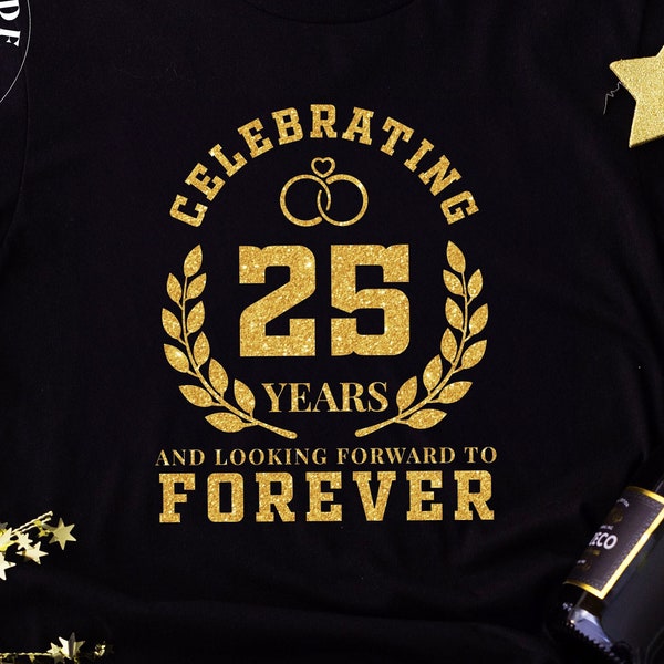 25th Wedding Anniversary PNG Svg Pdf, 25 Year Anniversary Png, 25th Svg, 25th Png, 25 Years Png, 25 Year Svg, Gold Glitter DTF, DTG