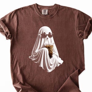 Ghost Iced Coffee Shirt, Funny Halloween Coffee Tee, Spooky Season Graphic T-Shirt, Cute Coffee Lover Gift, Retro Ghost Tee