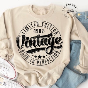 1982 Png, 1982 Shirt Svg, 1982 Svg, 1982 Shirt Png | Vintage 1982 Limited Edition, Aged To Perfection PNG SVG PDF, 1982 Png Sublimation File