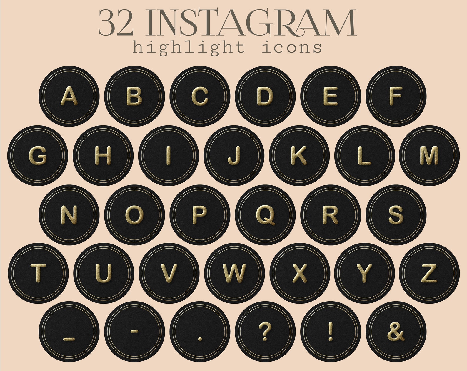 Alphabet Luxury Instagram Stories Highlight Covers Golden Etsy