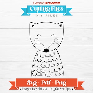 Cute Fox SVG | Cute Fox PNG | Cute Fox PDF | Outline cut file for Cricut