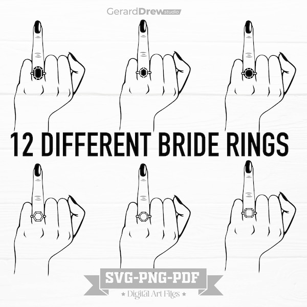 Bundle SVG de doigt de mariage, PNG, PDF | Svg de doigt engagé, bague en diamant Wifey. Fichier de coupe vectoriel pour Cricut, Silhouette, décalcomanie, autocollant, vinyle