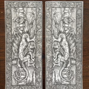 Medieval bestiary “gargoyle” bookmark 7x2.75 inch | double sided | woodcut style | Matt laminated
