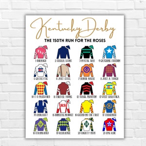 2024 Kentucky Derby Large Prints, Jockey Silks poster, Kentucky Derby Horse Roster 01MAY2024