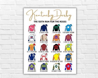 2024 Kentucky Derby Large Prints, Jockey Silks poster, Kentucky Derby Horse Roster 01MAY2024