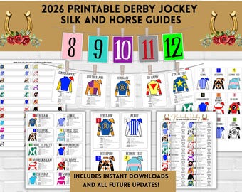 2026 Kentucky Derby Horse Roster, 152nd Derby Jockey Silks Instant Download Party Printable (PDF)