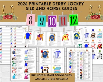 2026 Kentucky Derby Horse Roster, 152nd Derby Jockey Silks Instant Download Party Printable (PDF)