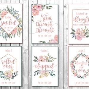 Cartes d'étape florales pour bébé imprimables, , Cartes d'étape du premier bébé à télécharger