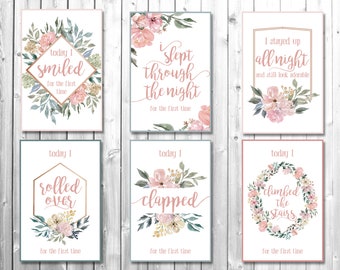 Floral Baby Milestone Cards, First Year Printable (PDF Download)