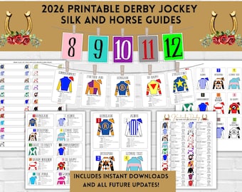 2026 Kentucky Derby Horse Roster, 152nd Derby Jockey Silks Instant Download Party Printable (PDF)