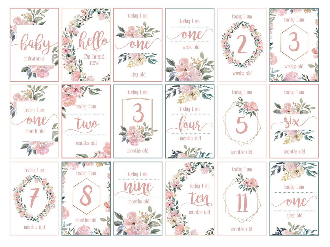 Floral Baby Milestone Cards, Printable Download - Etsy