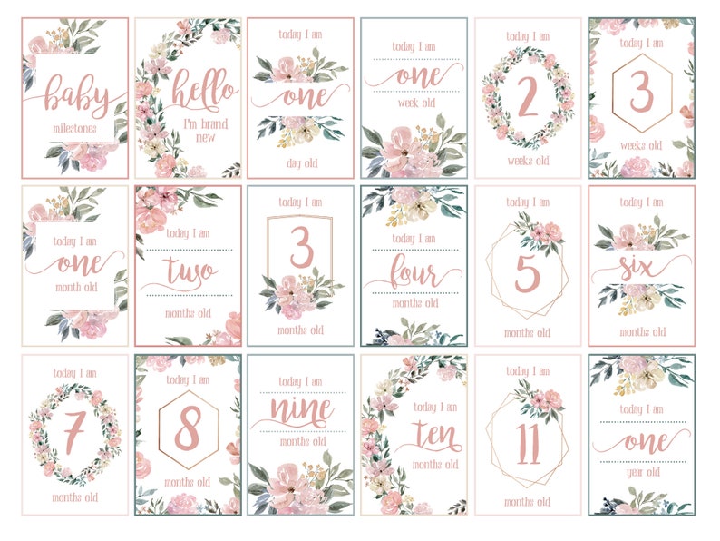 Floral Baby Milestone Cards, Printable Download - Etsy