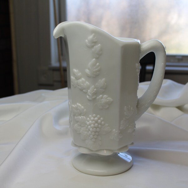 Westmoreland Milk Glass Pitcher with Grape pattern