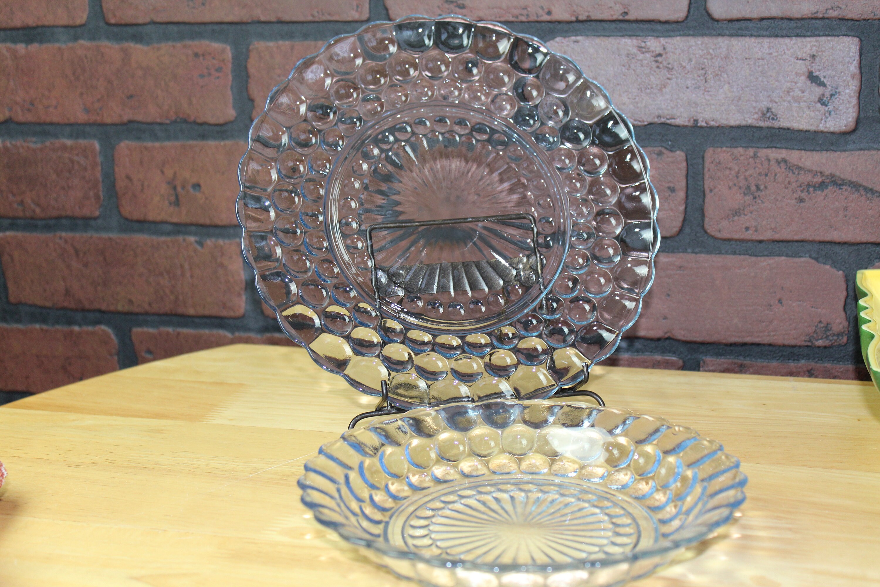 Blue Bubble Glass Plate and Shallow Bowl - Etsy