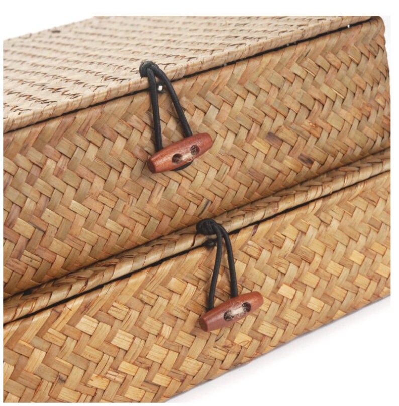 Rectangular Seagrass Storage Baskets With Lidset 2 Seagrass Etsy