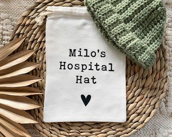 Personalised Baby Hospital Hat Keepsake Storage Bag - Organic Cotton Fabric Organiser Bag for Memory Box