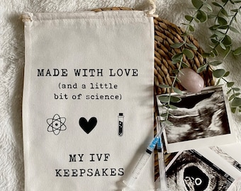 IVF Keepsakes Bag - Pregnancy Journey Memories - Made with Love and A Little Bit of Science IVF Gift