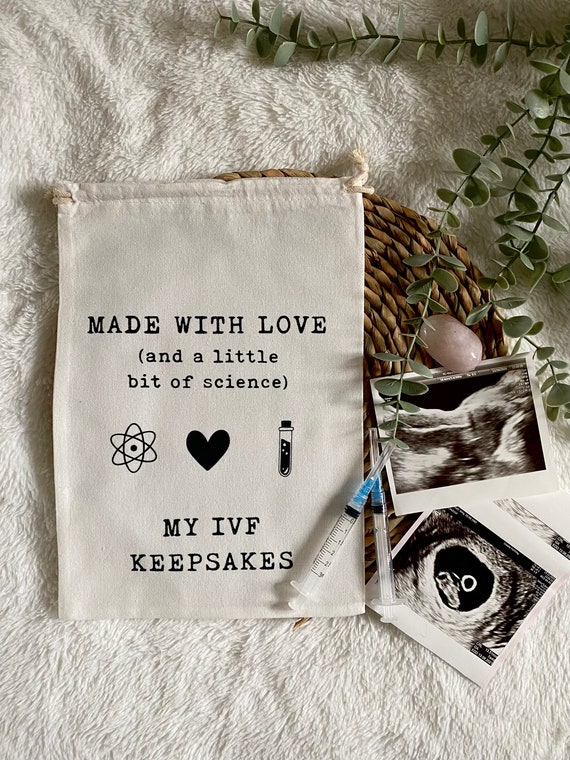 IVF Keepsakes Bag - Pregnancy Journey Memories - Made with Love and A Little Bit of Science IVF Gift