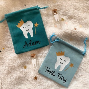 Personalised Tooth Fairy Bag for Boys or Girls | Lost Tooth Pouch | Baby Teeth Keepsake Storage | Grey, Pink, Blue Velvet Bags