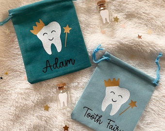 Personalised Tooth Fairy Bag for Boys or Girls | Lost Tooth Pouch | Baby Teeth Keepsake Storage | Grey, Pink, Blue Velvet Bags
