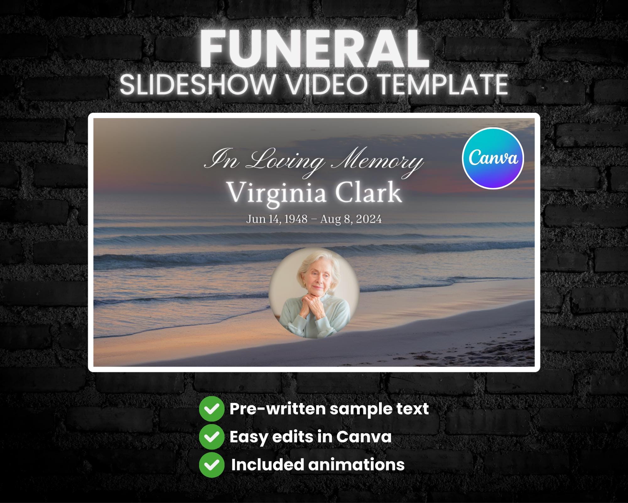 Animated Funeral Slideshow Video Template, for Women, Canva ...