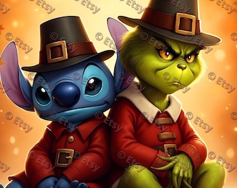 グリンチ＆スティッチ 感謝祭の壁紙 | PNG（デジタルダウンロード）