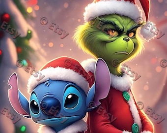クリスマス スティッチとグリンチの iPhone 壁紙 | ホリデー ホーム画面 (デジタルダウンロード)