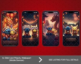スティッチとピカチュウのスマホ壁紙 | 春節（デジタルダウンロード）