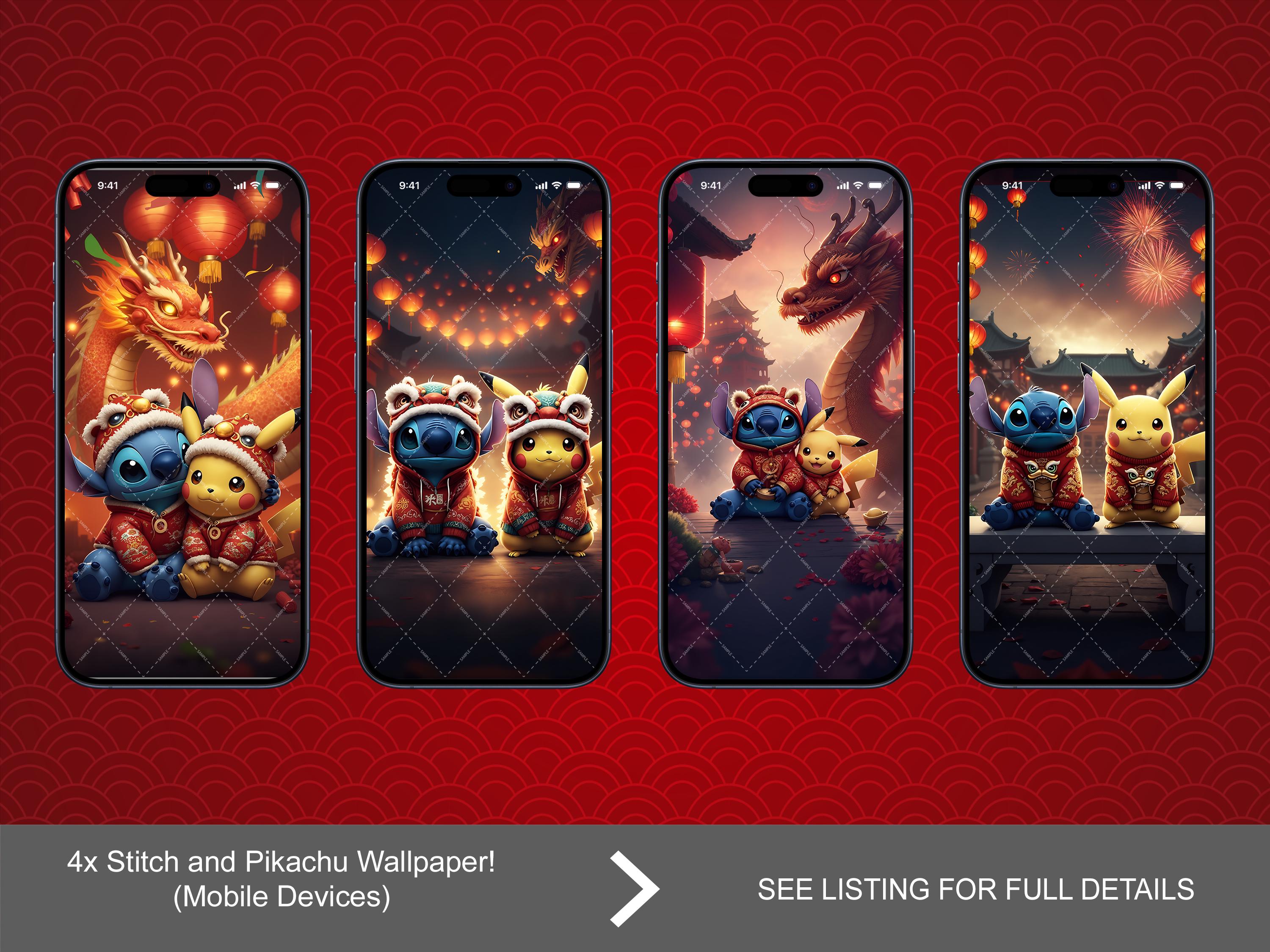 Digital Stitch and Pikachu Wallpaper Digital Download iPhone